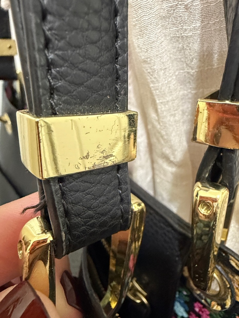 Steve Madden Black Pebbled Faux Leather Tote with Matching Floral Print Pouch - Picture 13 of 13